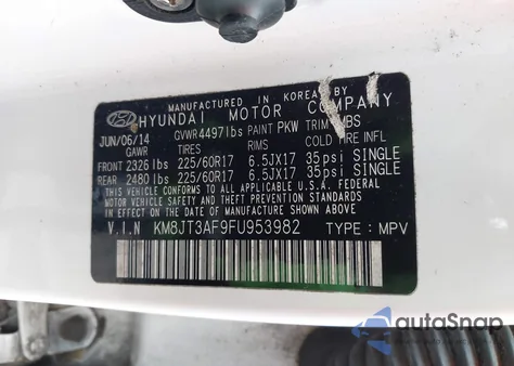 2015 Hyundai Tucson Gls z USA, uszkodzony, nr VIN KM8JT3AF9FU953982